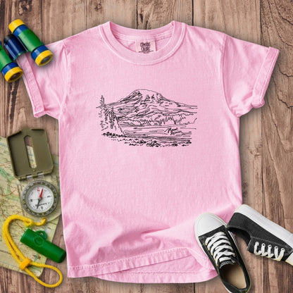 Mount Rainier Line Drawing Kids Cotton T-Shirt