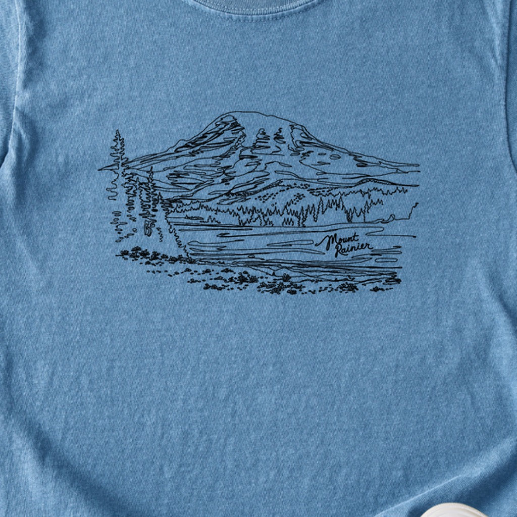 Mount Rainier Line Drawing Kids Cotton T-Shirt