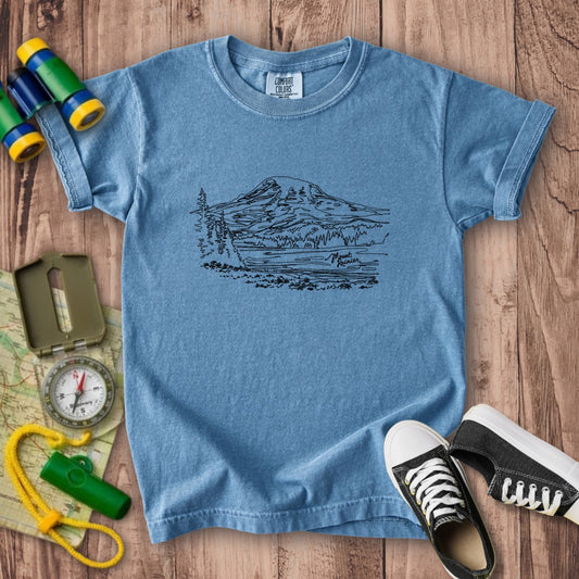 Mount Rainier Line Drawing Kids Cotton T-Shirt