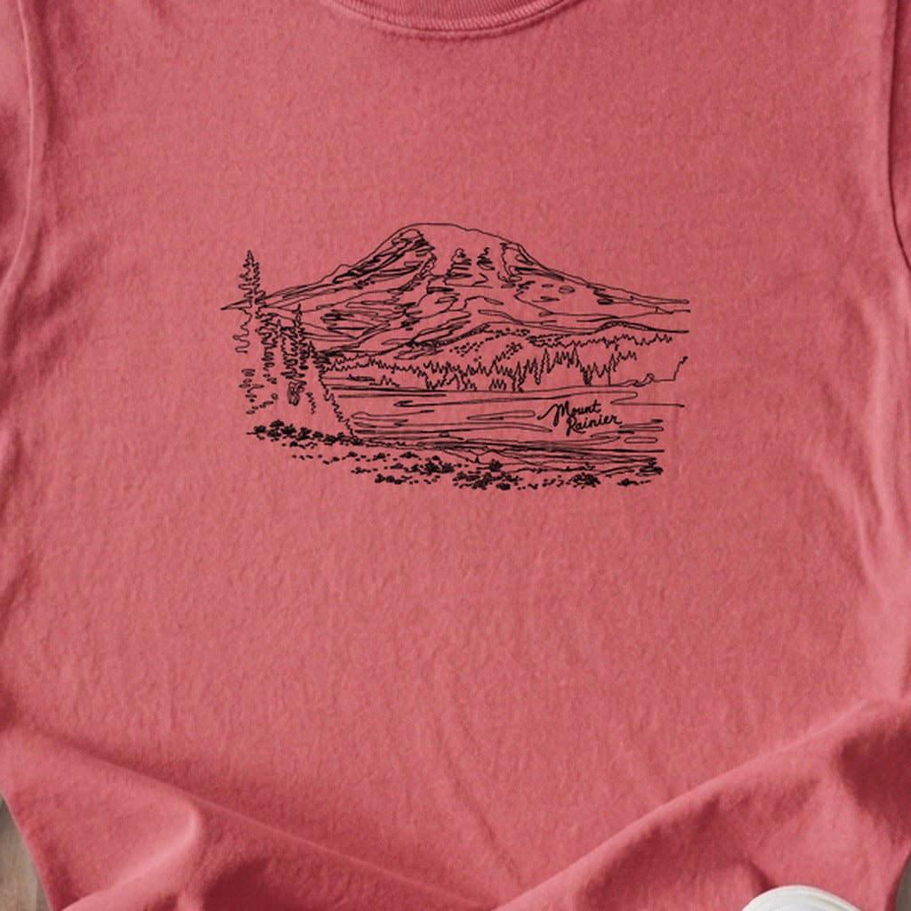 Mount Rainier Line Drawing Kids Cotton T-Shirt