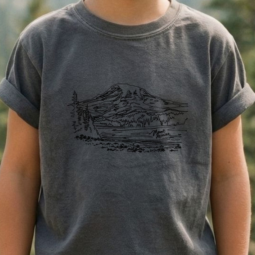 Mount Rainier Line Drawing Kids Cotton T-Shirt