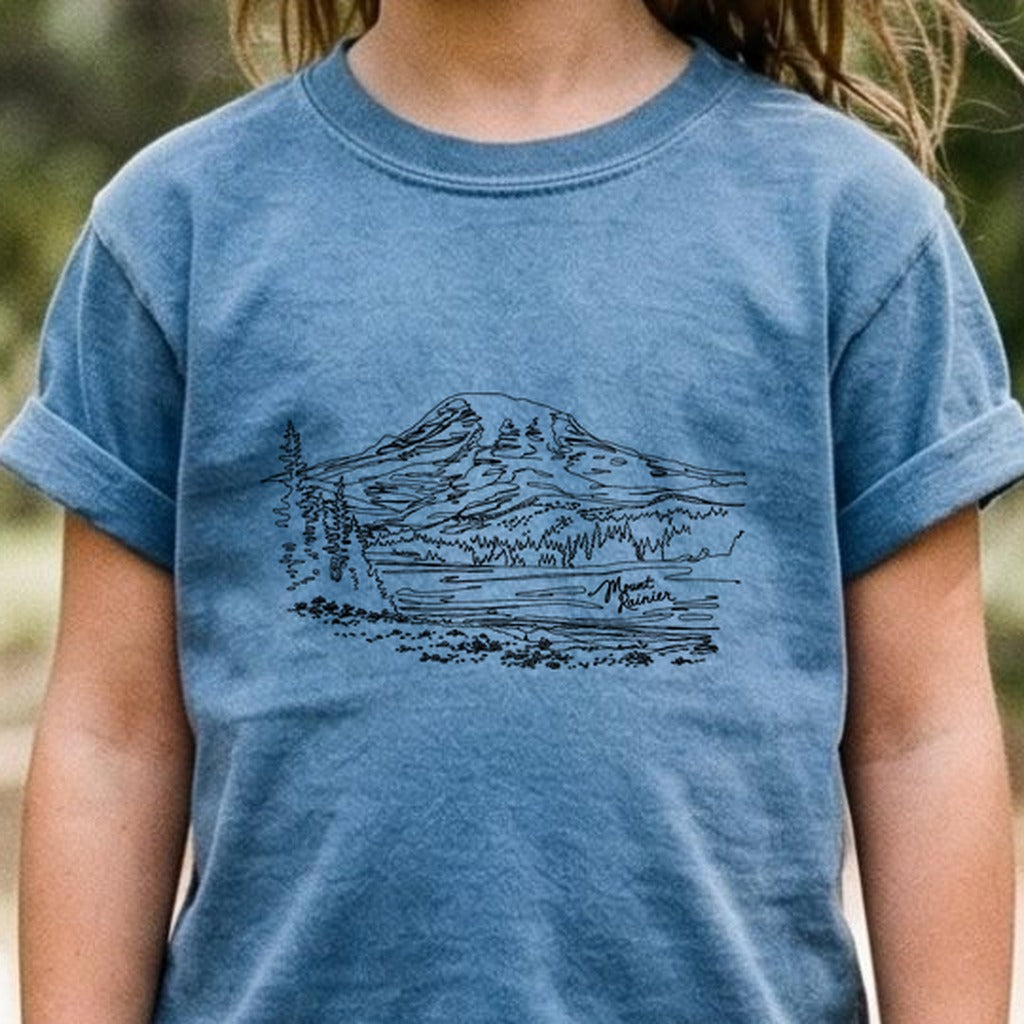 Mount Rainier Line Drawing Kids Cotton T-Shirt