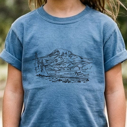 Mount Rainier Line Drawing Kids Cotton T-Shirt
