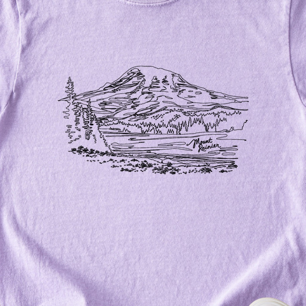 Mount Rainier Line Drawing Kids Cotton T-Shirt