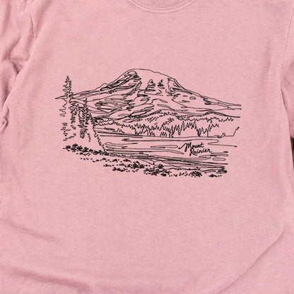 Mount Rainier Line Drawing Cotton Long Sleeve