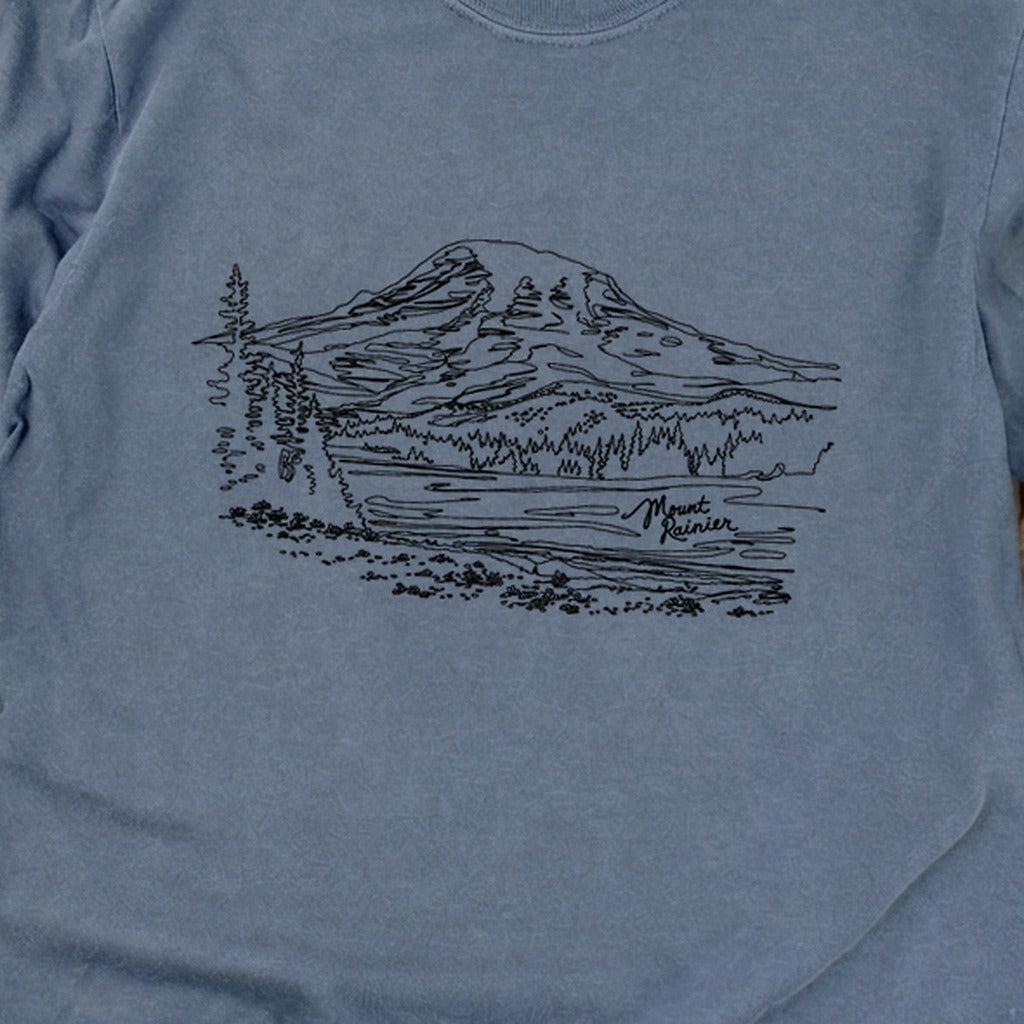 Mount Rainier Line Drawing Cotton Long Sleeve