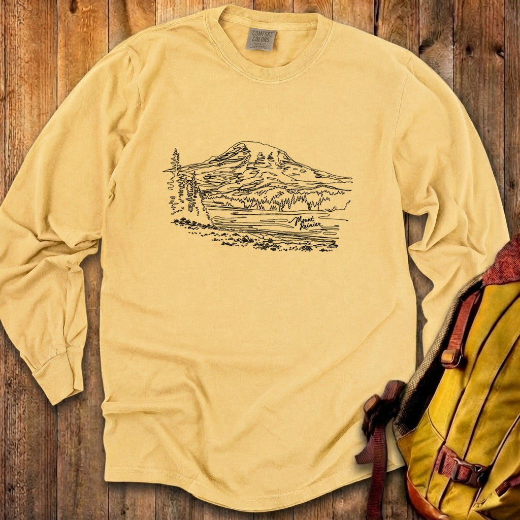Mount Rainier Line Drawing Cotton Long Sleeve