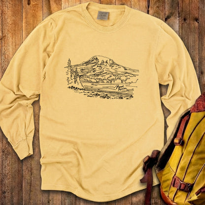 Mount Rainier Line Drawing Cotton Long Sleeve