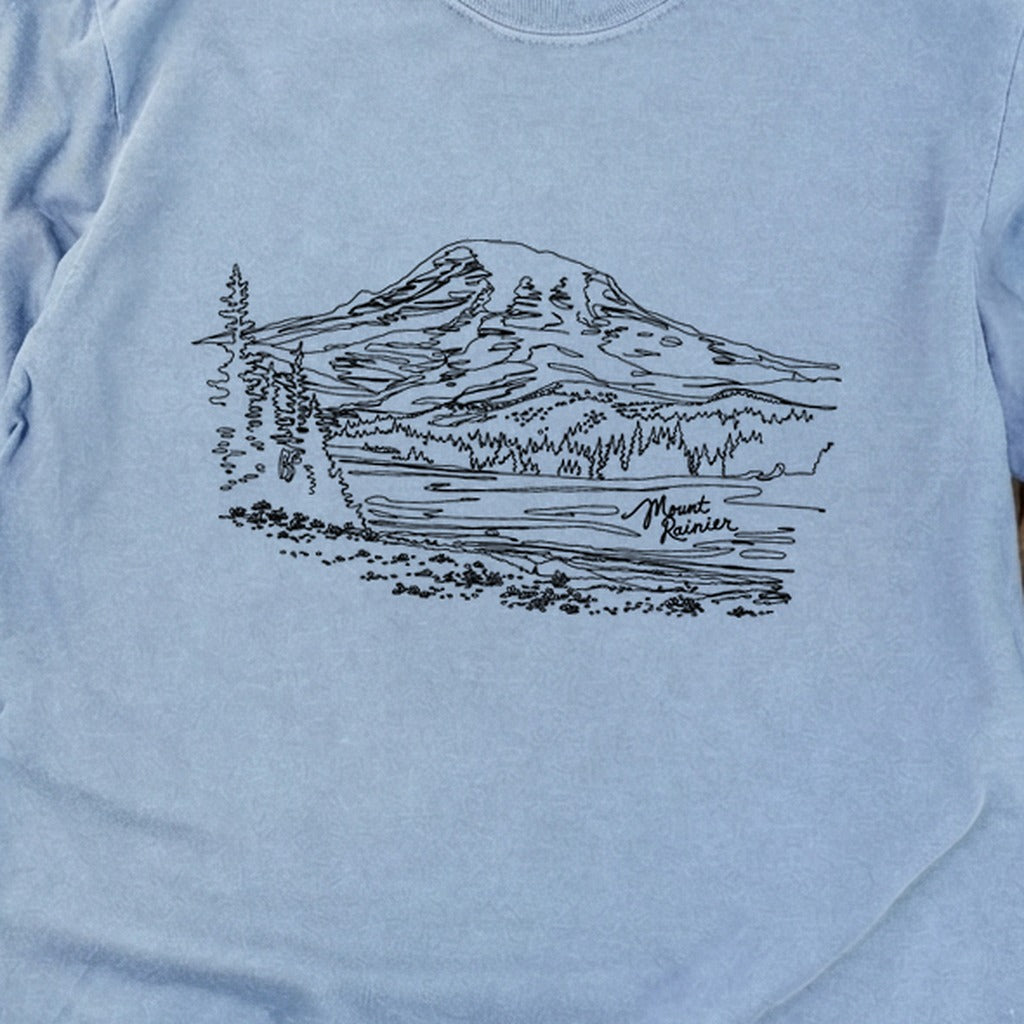 Mount Rainier Line Drawing Cotton Long Sleeve