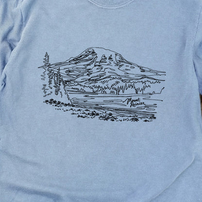 Mount Rainier Line Drawing Cotton Long Sleeve