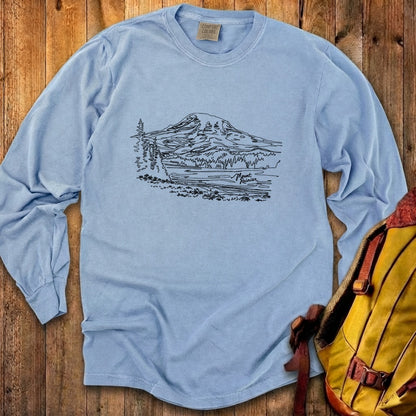 Mount Rainier Line Drawing Cotton Long Sleeve