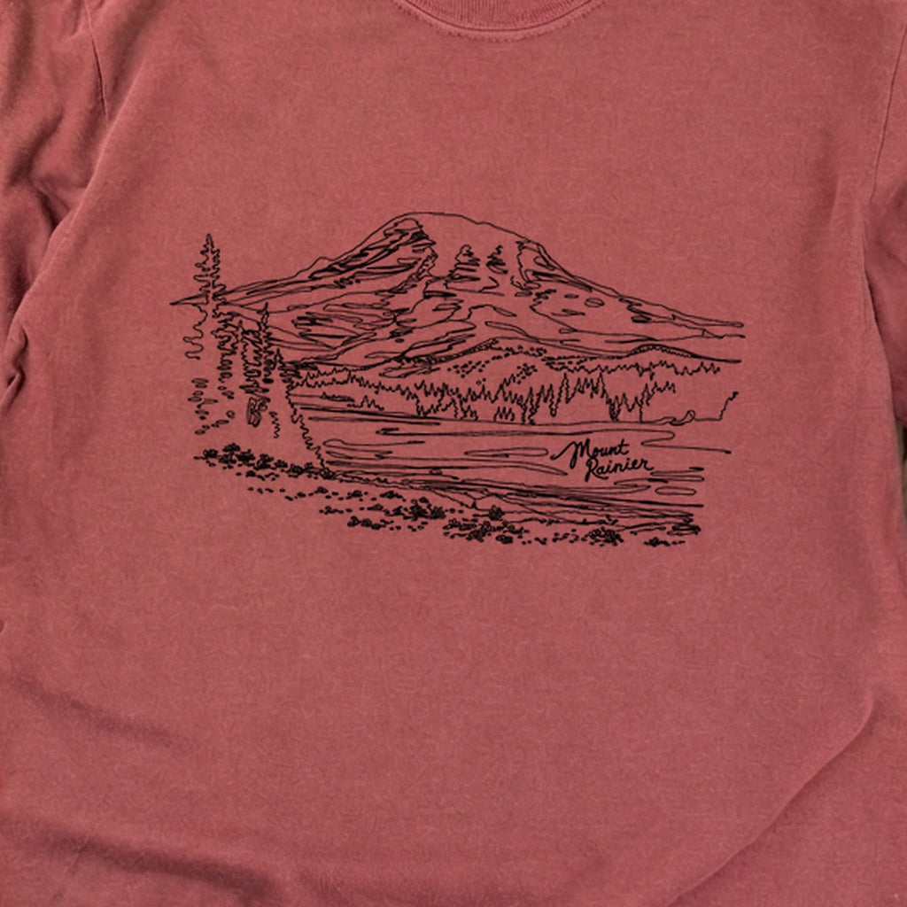 Mount Rainier Line Drawing Cotton Long Sleeve