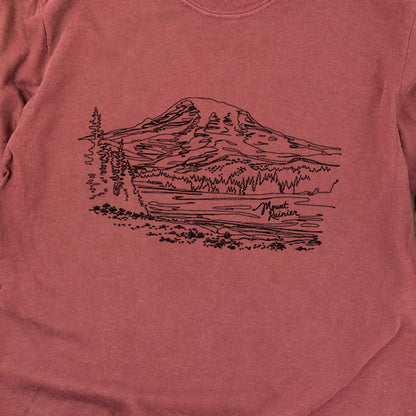Mount Rainier Line Drawing Cotton Long Sleeve