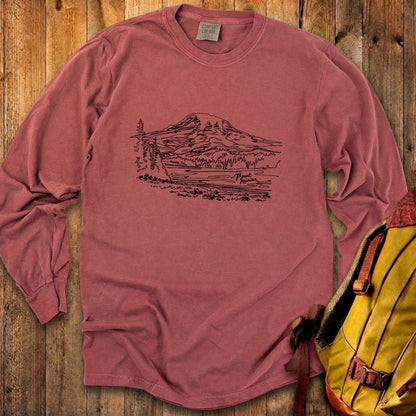 Mount Rainier Line Drawing Cotton Long Sleeve