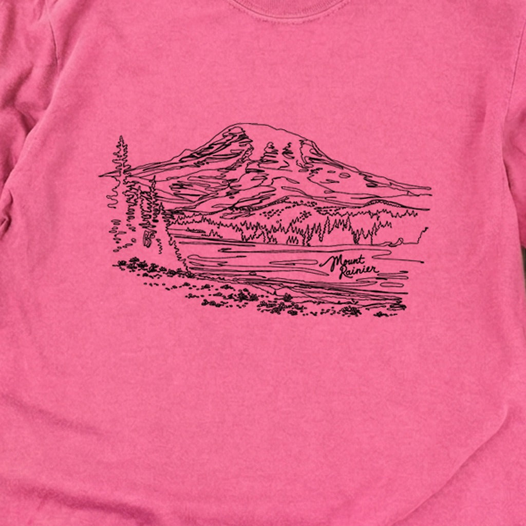 Mount Rainier Line Drawing Cotton Long Sleeve