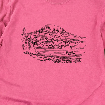 Mount Rainier Line Drawing Cotton Long Sleeve