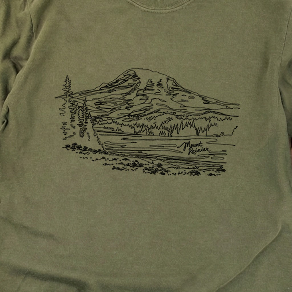 Mount Rainier Line Drawing Cotton Long Sleeve