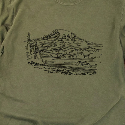 Mount Rainier Line Drawing Cotton Long Sleeve