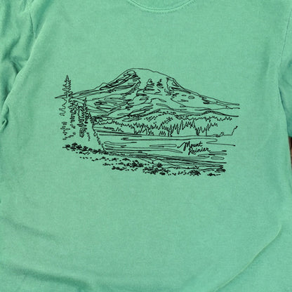 Mount Rainier Line Drawing Cotton Long Sleeve