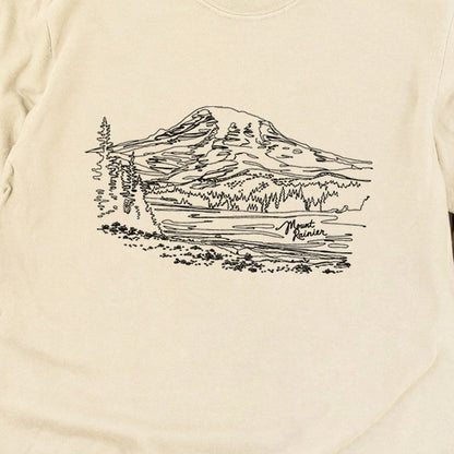 Mount Rainier Line Drawing Cotton Long Sleeve