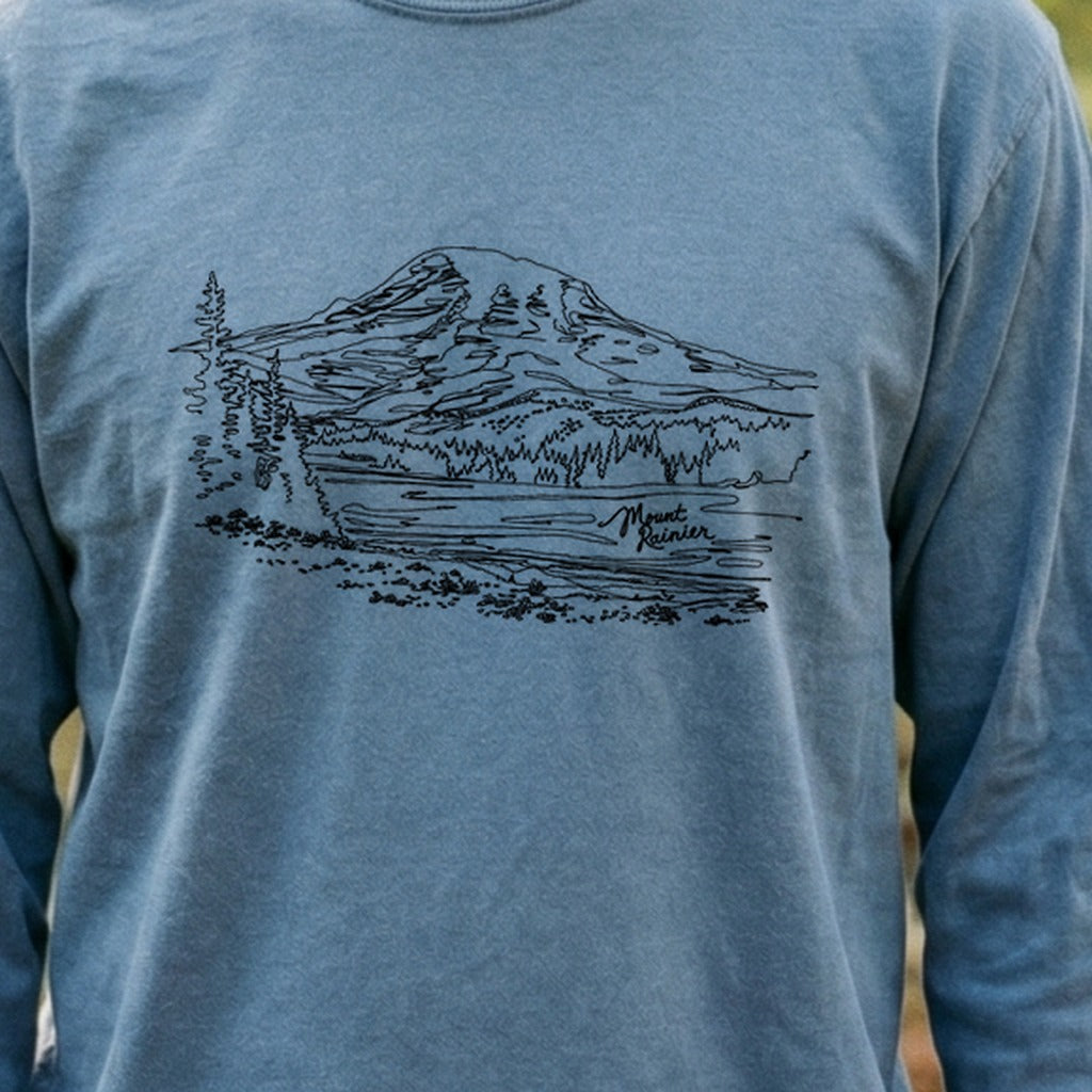 Mount Rainier Line Drawing Cotton Long Sleeve