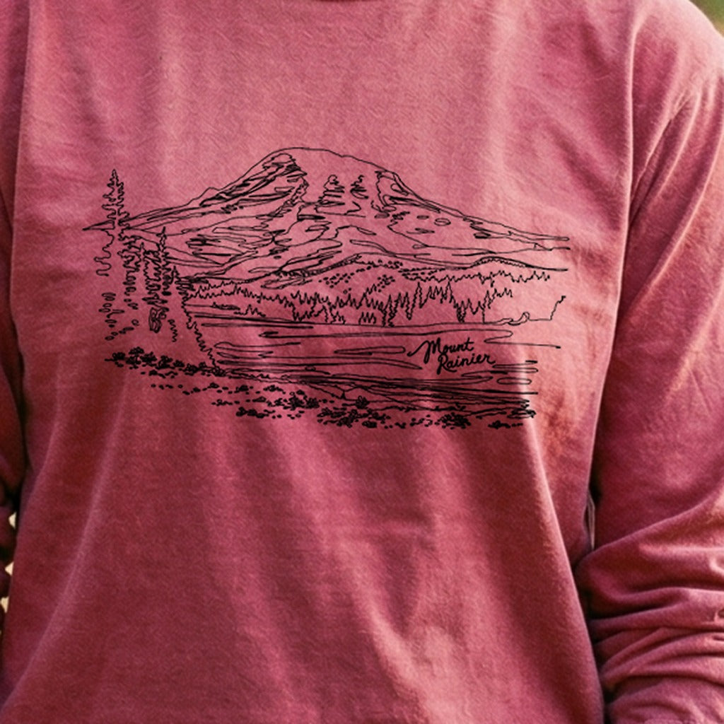 Mount Rainier Line Drawing Cotton Long Sleeve
