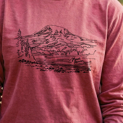 Mount Rainier Line Drawing Cotton Long Sleeve