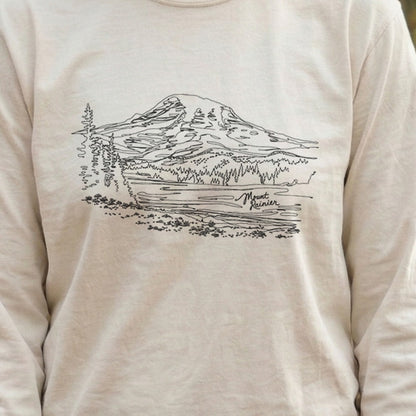 Mount Rainier Line Drawing Cotton Long Sleeve