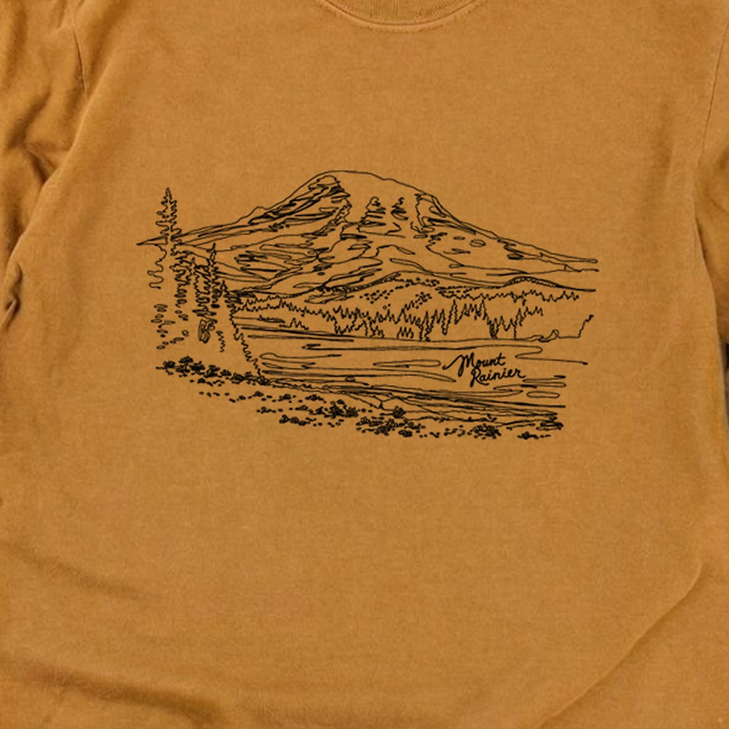 Mount Rainier Line Drawing Cotton Long Sleeve