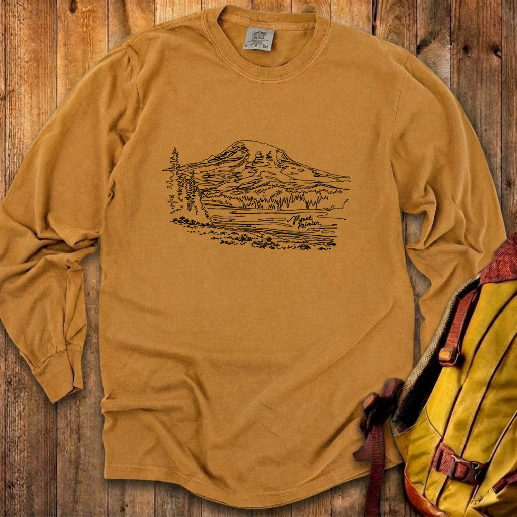 Mount Rainier Line Drawing Cotton Long Sleeve