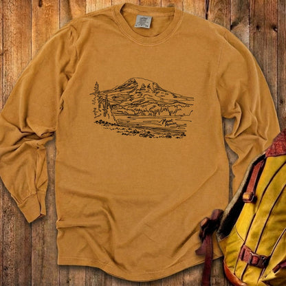 Mount Rainier Line Drawing Cotton Long Sleeve