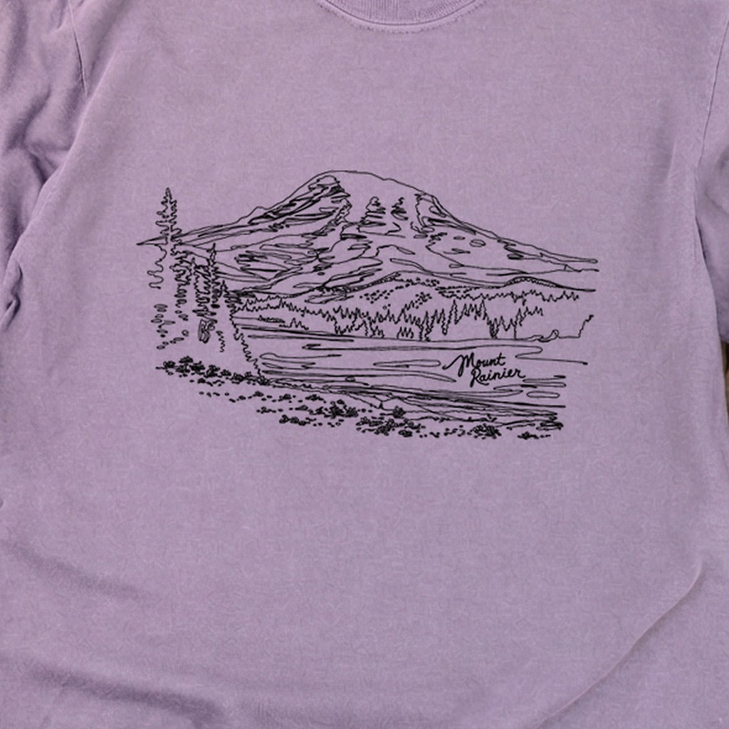 Mount Rainier Line Drawing Cotton Long Sleeve
