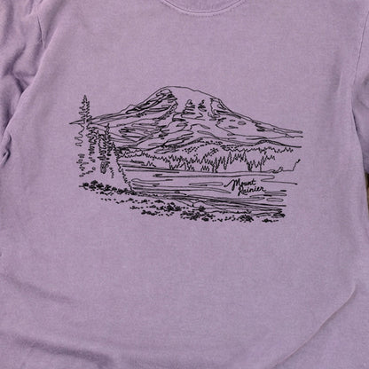Mount Rainier Line Drawing Cotton Long Sleeve