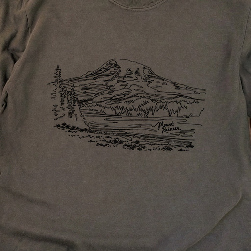 Mount Rainier Line Drawing Cotton Long Sleeve