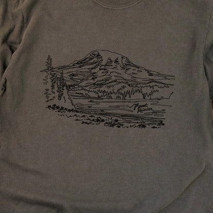 Mount Rainier Line Drawing Cotton Long Sleeve