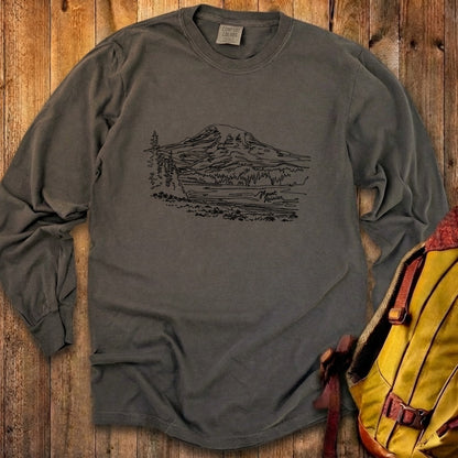 Mount Rainier Line Drawing Cotton Long Sleeve