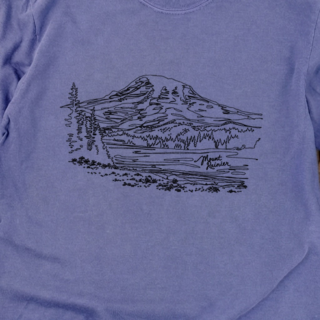 Mount Rainier Line Drawing Cotton Long Sleeve