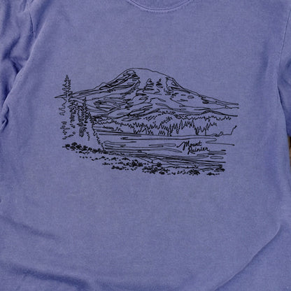 Mount Rainier Line Drawing Cotton Long Sleeve