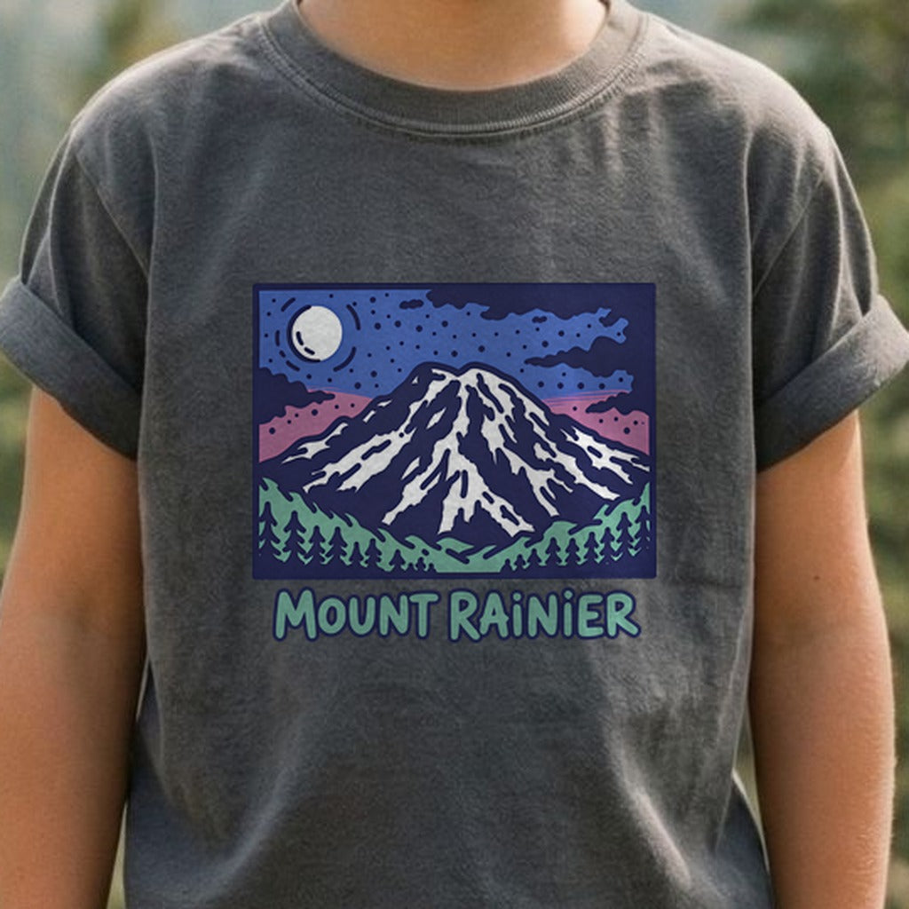 Mount Rainier at Night Kids Cotton T-Shirt