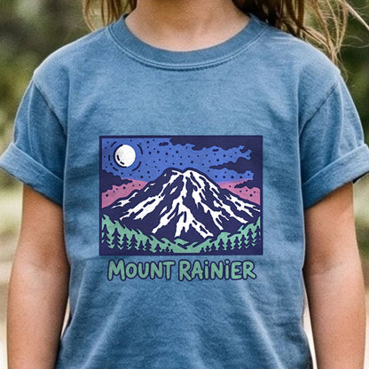 Mount Rainier at Night Kids Cotton T-Shirt