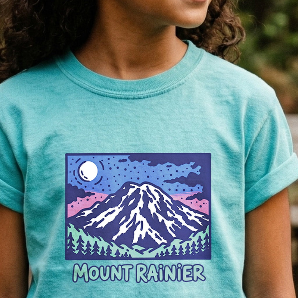 Mount Rainier at Night Kids Cotton T-Shirt
