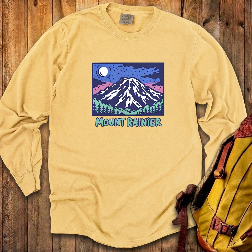 Mount Rainier at Night Cotton Long Sleeve