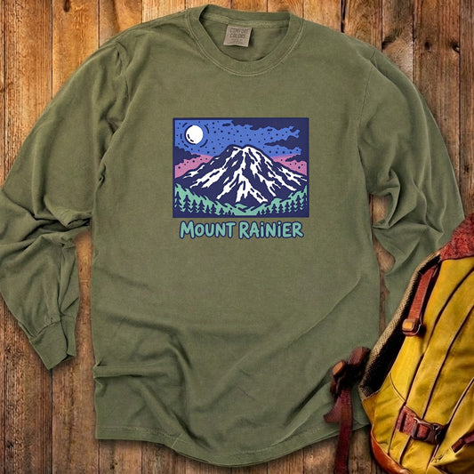 Mount Rainier at Night Cotton Long Sleeve