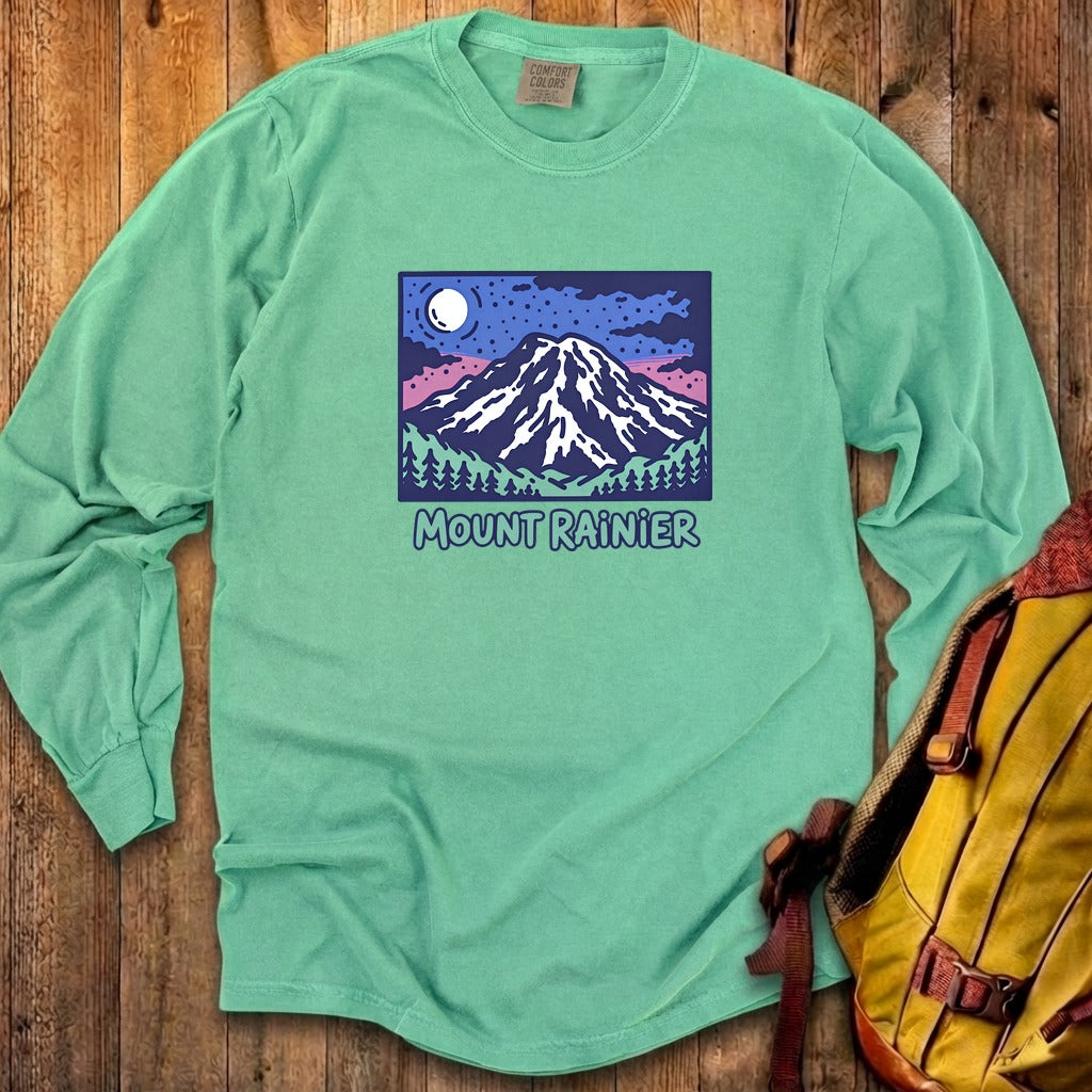 Mount Rainier at Night Cotton Long Sleeve