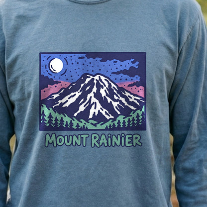 Mount Rainier at Night Cotton Long Sleeve