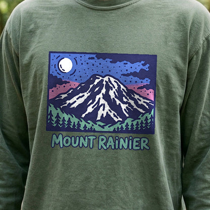 Mount Rainier at Night Cotton Long Sleeve