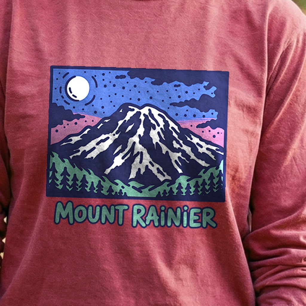 Mount Rainier at Night Cotton Long Sleeve