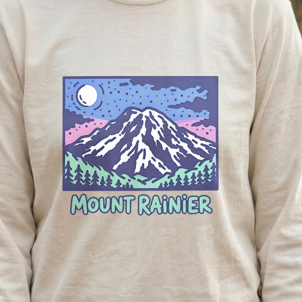 Mount Rainier at Night Cotton Long Sleeve