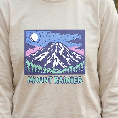 Mount Rainier at Night Cotton Long Sleeve