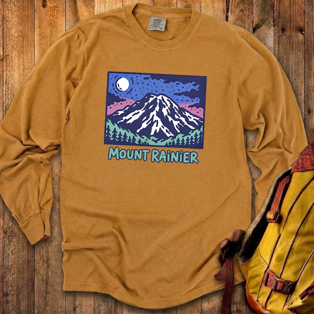 Mount Rainier at Night Cotton Long Sleeve